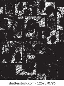 vector ; monochrome squares and tulips motifs mixed on patchwork seamless pattern 