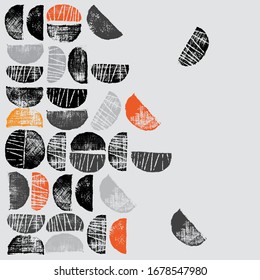 Vector monochrome stamps pattern with textile texture