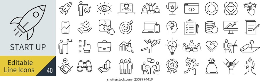 Conjunto de iconos de línea de inicio monocromo de Vector