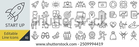 Vector Monochrome Startup Line Icon Set