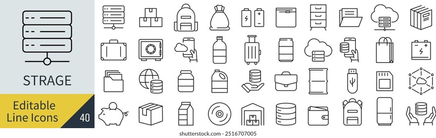 
Conjunto de Ícones de Arte de Linha de Armazenamento Monocromática de Vetor