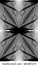 Vector monochrome stripy illusive endless pattern, art continuous geometric background with graphic lines and geometric figures. Kaleidoscope illustration.