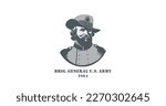Vector monochrome stylistic portrait of a brigadier general of the us army during the civil war. Logo, sticker or icon on a white isolated background.
