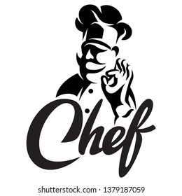 Vector monochrome template with cook and calligraphic lettering.