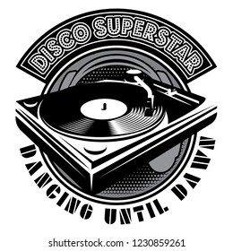 vector monochrome template on a musical theme with a vinyl player.