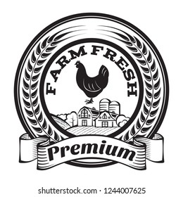 Vector monochrome template for packaging design on the subject of chicken farm.