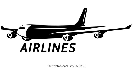 Vector monochrome template with simple passenger airplane.