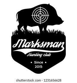 Vector monochrome template with wild boar on the theme of hunting.