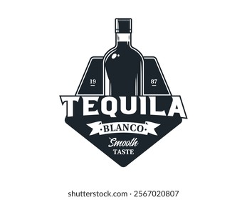 Vector monochrome tequila logo. Tequila branding and identity design elements