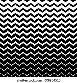 Vector monochrome texture, black & white seamless pattern with curly zigzag lines. Abstract geometric background with halftone transition effect. Smooth stripes, repeat tiles. Design element for print
