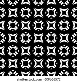 Vector monochrome texture, black & white geometric seamless pattern. Square illustration with simple rounded figures. Abstract dark endless background. Design element for tileable print, decor, cloth 