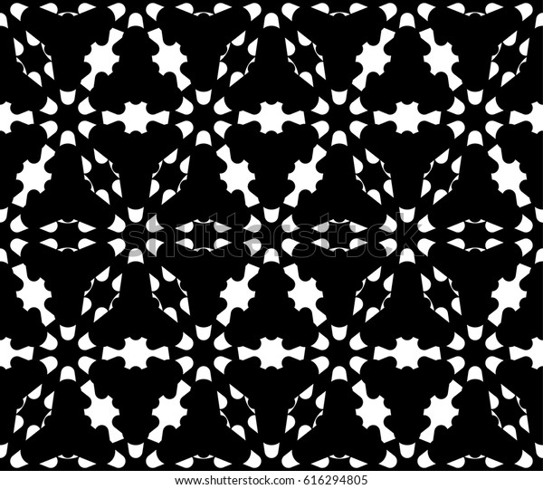 Vector monochrome texture, dark geometric seamless\
pattern. Illustration of barbed wire, triangular grid, carved\
shapes. Abstract floral figures. Design for decor, tileable print,\
furniture, fabric