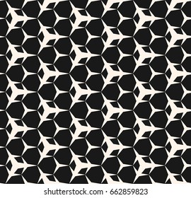Vector monochrome texture, seamless pattern with simple sharped geometric figures, triangular shapes, hexagonal geometrical lattice. Repeat abstract background. Stylish dark design for covers, decor