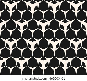 Vector monochrome texture, seamless pattern with simple sharped geometric figures, triangular shapes, hexagonal geometrical lattice. Repeat abstract background. Dark design for covers, digital, web