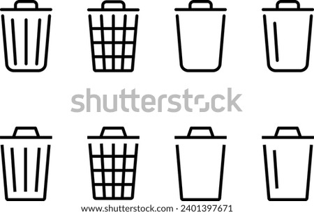 
Vector Monochrome Trash Can Icon Set