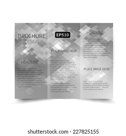 Vector monochrome tri-fold brochure design template with abstract geometric background EPS10 Tri-Fold Mock up & back Brochure Design 