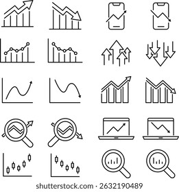 Conjunto de ícones de gráfico monocromático de vetor para cima e para baixo