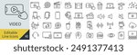 Vector Monochrome Video Line Art Icon Set