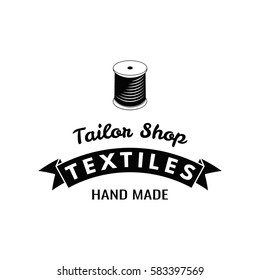 vector monochrome vintage tailor accessories logo custom tailor shop emblem sewing company badge