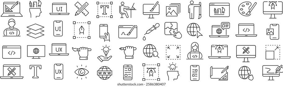 Vector Monochrome Web Design Line Art Icon Set