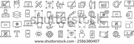 Vector Monochrome Web Design Line Art Icon Set