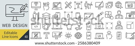 Vector Monochrome Web Design Line Art Icon Set