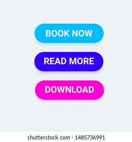Vector monochrome web-buttons pink, blue, purple color. Colored buttons with falling shadows for web design, apps and more.
