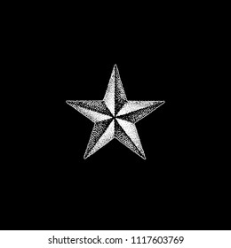 vector monochrome white retro dot art hand drawn star shape blackwork abstract design vintage tattoo style decoration isolated figure illustration black background
