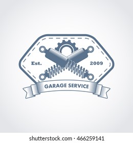 vector monochtome car and motorcycle repair service logo in retro style; suspension servise emblem; repair company business logo