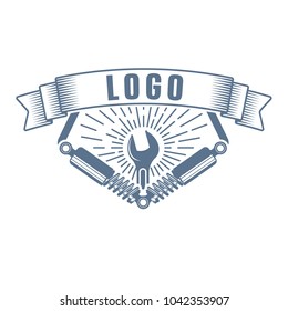 vector monochtome vehicle suspension repair service logo in retro style; auto servise emblem; repair company business logo