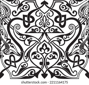 Vector monocrome seamless oriental national ornament, background. Endless ethnic floral pattern of Arab peoples. Persian painting. For sandblasting, laser and plotter cutting.