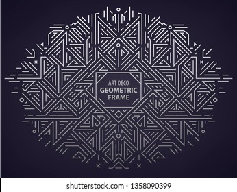 Vector monogram art deco frame, border, background in trendy vintage and mono line style with space for text. abstract silver geometric design template. Use for ad, poster, card, cover