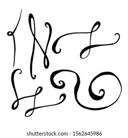 Vector monogram calligraphic swirl filigree element. Black and white engraved ink art. Isolated monogranms illustration element on white background.