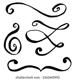 Vector monogram calligraphic swirl filigree element. Black and white engraved ink art. Isolated monogranms illustration element on white background.