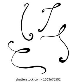 Vector monogram calligraphic swirl filigree element. Black and white engraved ink art. Isolated monogranms illustration element on white background.