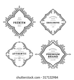 Vector Monogram Decorative Frame. Vintage Linear Flourishes Elegant Ornaments. Classic Template Elements for Labels, Emblems, Logos and Package Design.