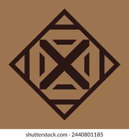 diseño de monograma vectorial para cerámica o azulejos con color marrón oscuro y fondo marrón claro