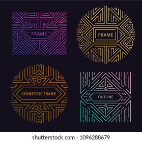 Vector monogram design elements in trendy vintage and mono line style with space for text - abstract golden geometric frames, packaging template . Use for ad, poster, card, cover. Art deco