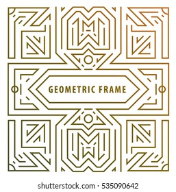 Vector monogram design elements in trendy vintage and mono line style with space for text - abstract golden geometric frame, packaging template. Use for ad, poster, card, cover. Art deco