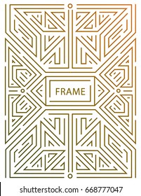 Vector monogram design elements in trendy vintage and mono line style with space for text - abstract golden geometric frame, packaging template . Use for ad, poster, card, cover. Art deco