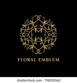 Vector monogram design template in linear style for boutique, restaurant, hotel. Fashion brand label design element