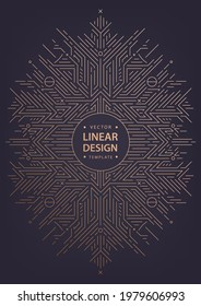Vector monogram design in trendy vintage and mono line style with space for text - abstract golden geometric frame, luxury packaging template. Use for ad, poster, card, cover. Art deco