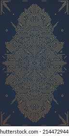 Diseño de monograma vectorial en estilo moderno vintage y mono-línea - marco geométrico abstracto dorado, plantilla de embalaje de lujo. Usar para anuncio, afiche, tarjeta, portada. Art deco
