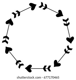 Vector monogram frame with arrows and hearts