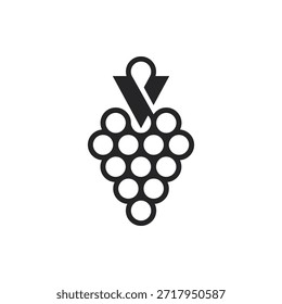 Vector es monograma de uvas y letra V. Único, elegante.
