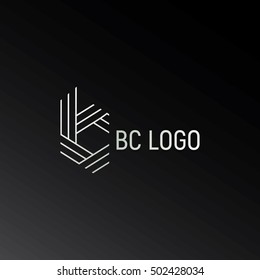 Vector monogram of initial letters b and c in negative space lowercase logo black and white with stripes