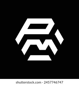 vector monogram logo design in the shape of a hexagon and forming the letters "p" and "m".