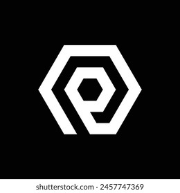 vector monogram logo design in the shape of a hexagon and forming the letters "o" and "p".