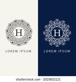 
Vector monogram Logo design template in linear style, company icon. Decorative Frames for Restaurant Menu, Hotel, Jewelry, Fashion, Labels, Signs, Banners, Badges.