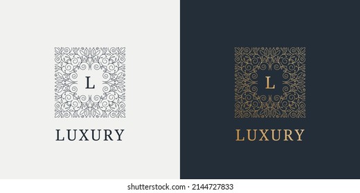 Vector monogram luxury linear logo, company icon. Decorative frame for Restaurant Menu, Hotel, Jewelery, Fashion, Label, Sign, Banner, Badge. Square shape